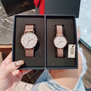 SET ĐỒNG HỒ ĐÔI CAO CẤP DANIEL W TRÒN DÂY LƯỚI NAM NỮ