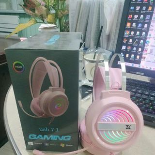 HEADPHONE  7.1 MÀU HỒNG- CỔNG USB - LED giá sỉ