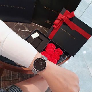 SET ĐỒNG HỒ CAO CẤP DANIEL W TRÒN DÂY LƯỚI VÀ HOA HỒNG
