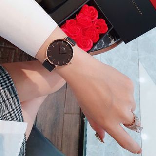 SET ĐỒNG HỒ CAO CẤP DANIEL W TRÒN DÂY LƯỚI VÀ HOA HỒNG