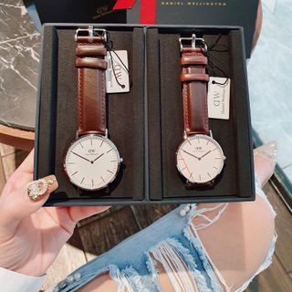 SET ĐỒNG HỒ ĐÔI CAO CẤP DANIEL W TRÒN DÂY DA NAM NỮ