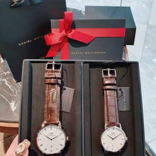 SET ĐỒNG HỒ ĐÔI CAO CẤP DANIEL W TRÒN DÂY DA NAM NỮ