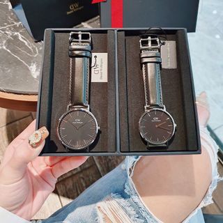 SET ĐỒNG HỒ ĐÔI CAO CẤP DANIEL W TRÒN DÂY DA NAM NỮ