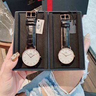 SET ĐỒNG HỒ ĐÔI CAO CẤP DANIEL W TRÒN DÂY DA NAM NỮ
