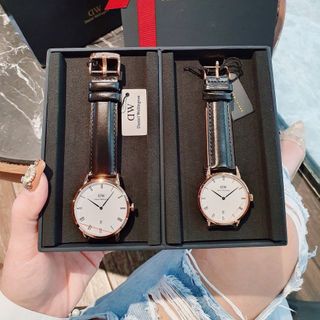 SET ĐỒNG HỒ ĐÔI CAO CẤP DANIEL W TRÒN DÂY DA NAM NỮ