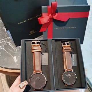 SET ĐỒNG HỒ ĐÔI CAO CẤP DANIEL W TRÒN DÂY DA NAM NỮ