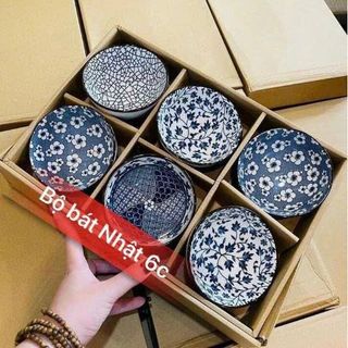 BỘ 6 CHÉN SỨ NHẬT BẢN HỌA TIẾT HOA XANH