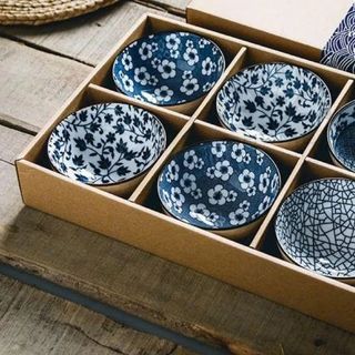 BỘ 6 CHÉN SỨ NHẬT BẢN HỌA TIẾT HOA XANH