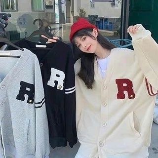 Áo khoác Nỉ nam nữ, In Hình Thêu chữ R Form Rộng Hàn Quốc, Áo CARDIGAN Nỉ Dày Mềm Mịn Dễ Thương