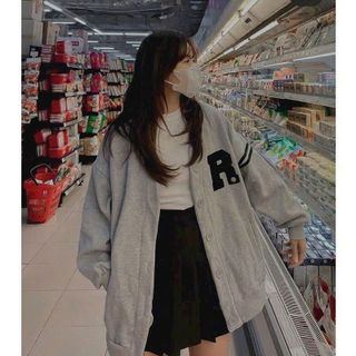 Áo khoác Nỉ nam nữ, In Hình Thêu chữ R Form Rộng Hàn Quốc, Áo CARDIGAN Nỉ Dày Mềm Mịn Dễ Thương
