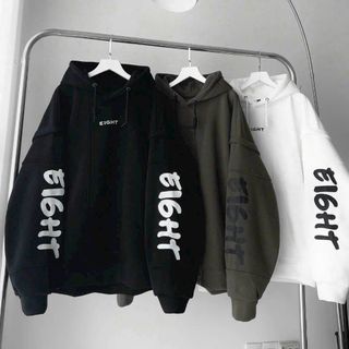 Áo Hoodie EIGHT Phối Nón In Chữ nỗi Form Rộng Unisex Nam Nữ