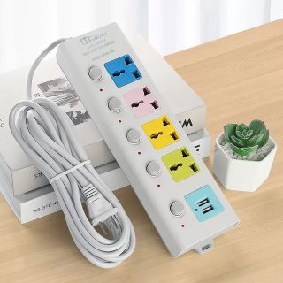 Ổ cắm điện đa năng B40 dây dài 5m đa sắc(4 ổ 3 chấu+ 2 cổng usb)