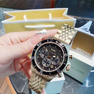 ĐỒNG HỒ NAM CAO CẤP MICHAEL K 8726 CHONOGRAP DÂY THÉP VÀNG MẶT ĐEN