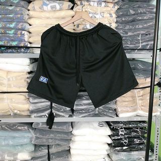 Quần đùi cạp chun ống rộng thể thao FA unisex - Short lửng dáng suông phối dây rút nam nữ, họa tiết logo nổi bật bắt mắt