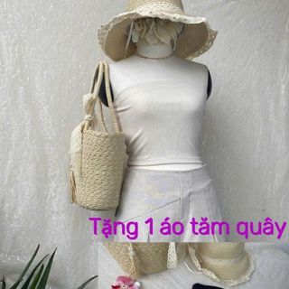 Set bộ nữ đũi xước cao cấp áo buộc eo quần ống rộng có lót