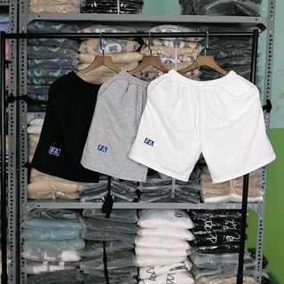 Quần đùi cạp chun ống rộng thể thao FA unisex - Short lửng dáng suông phối dây rút nam nữ, họa tiết logo nổi bật bắt mắt