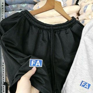 Quần đùi cạp chun ống rộng thể thao FA unisex - Short lửng dáng suông phối dây rút nam nữ, họa tiết logo nổi bật bắt mắt