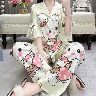 Bộ pijama lụa tay loe tiểu thư