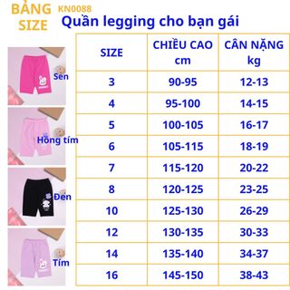 Quần legging lửng bé gái, quần cho bé gái 15-43kg, cotton 4 chiều co giãn tốt