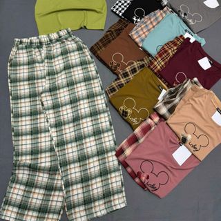 Đồ bộ thun nữ quần dài thêu hình mickey