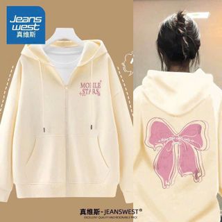 ÁO HOODIE - ÁO KHOÁC NỈ NGOẠI Dây full zip (Ảnh Thật) HOOIDE MỚI in NƠ HỒNG