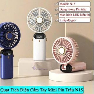 Quạt Tích Điện Cầm Tay Mini Pin Trâu N15