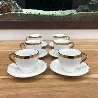 BỘ ẤM TRÀ/CÀ PHÊ SỨ TRẮNG VIỀN VÀNG SANG TRỌNG
