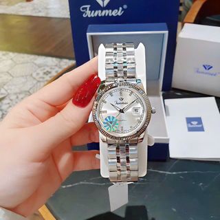 ĐỒNG HỒ NAM NỮ CHÍNH HÃNG FUNMEI F2036 DEMI BẠC DÂY THÉP FULLBOX TEM