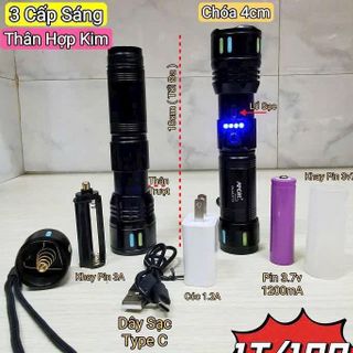 Đèn Pin Zoom Cơ Học – Đèn Pin Siêu Sáng 3 Chế Độ, Pin Sạc 3.7V 1200mAh