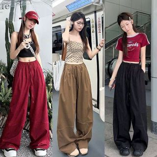 Quần Ống Rộng Chất Dù Nhăn Trơn Lưng Thun Cạp Cao Có 3 màu Mẫu Mới Thời Trang Nữ