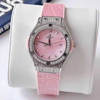 ĐỒNG HỒ NỮ CAO CẤP HUPLOT VIỀN FULL ĐÁ HỒNG PASTEL