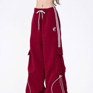 Quần Jogger Nam Nữ, Quần Ống Rộng Unisex Vải Dù Logo Thêu Phối Dây Rút Sọc 2 Bên Sườn
