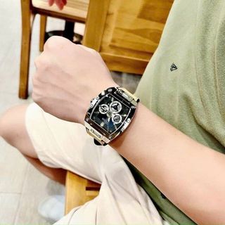 ĐỒNG HỒ NAM CAO CẤP GUEZ MẶT CHONOGRAP DÂY NÂU NHẠT
