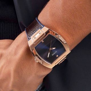 ĐỒNG HỒ NAM CAO CẤP GUEZ DÂY CAO SU BỌC DA NÂU MẶT TRƠN