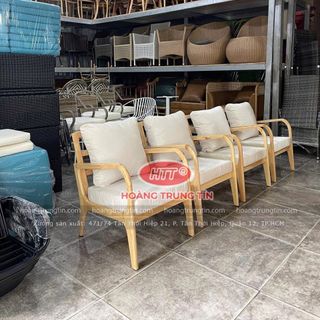 Sofa gổ nệm cafe giá rẻ sofa tay cong gổ cao su