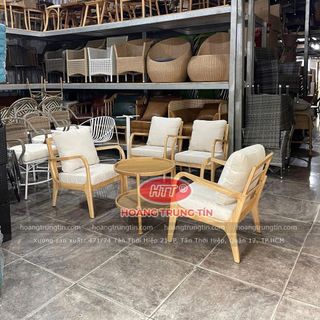 Sofa gổ nệm cafe giá rẻ sofa tay cong gổ cao su