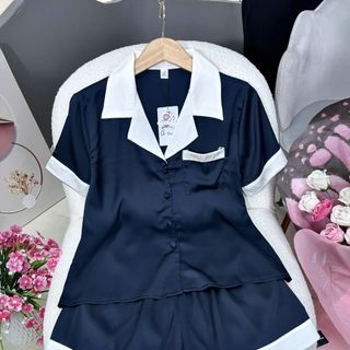 Bộ Pijama cổ nhọn trơn