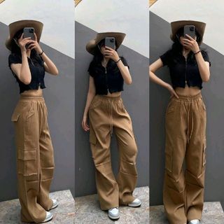 Quần kaki nữ túi hộp, phối lưng thun,có dây cột,ống rộng, hack dáng,tôn da,trẻ trung,năng động,mang đậm chất riêng (mã :HTB105)