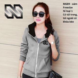 ÁO KHOÁC NỮ  m689 M689 - ÁO KHOÁC NỮ NỈ CÓ NÓN LOGO SS