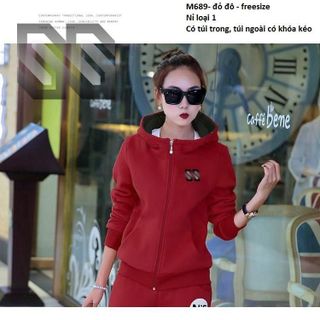 ÁO KHOÁC NỮ  m689 M689 - ÁO KHOÁC NỮ NỈ CÓ NÓN LOGO SS