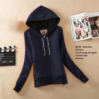 M710 - ÁO KHOÁC NỮ NỈ CÓ NÓN SỌC DỌC TRẮNG ĐEN 1/2 ( NẸP ÁO)