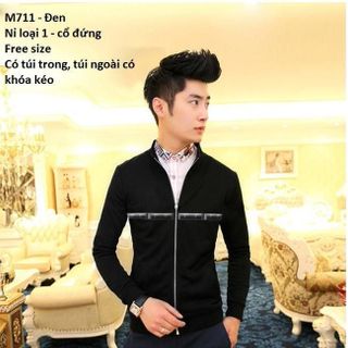 M711 - ÁO KHOÁC NAM CỔ ĐỨNG SỌC TRẮNG ĐEN NGANG NGỰC