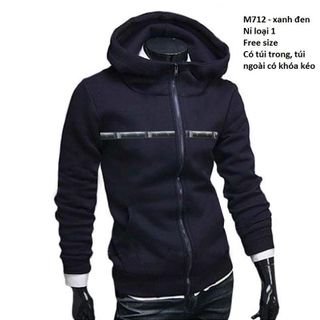 M712 - ÁO KHOÁC NAM NỈ CÓ NÓN SỌC TRẮNG ĐEN NGANG NGỰC