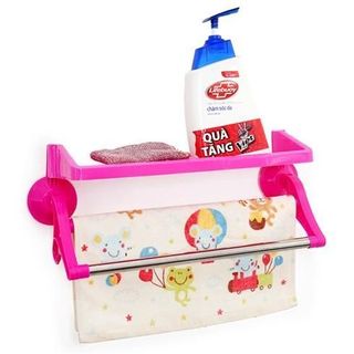 Kệ mini 2 in 1 đựng đồ có 2 thanh treo khăn - xanh.