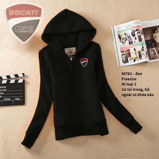 M761 - ÁO KHOÁC NỮ NỈ CÓ NÓN LOGO DUCATI