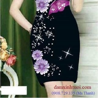 Đầm in hoa tay phối ren TT352
