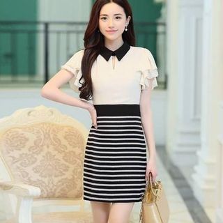 Đầm kẻ sọc phối voan tiểu thư