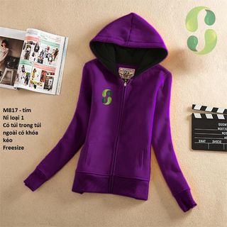 M817 - ÁO KHOÁC NỮ NÌ CÓ NÓN LOGO XANH