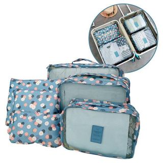 Bộ 6 túi đựng đồ du lịch cao cấp tiện ích TRAVEL hoa xanh