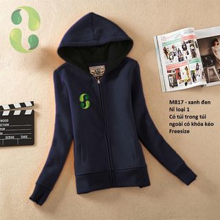 M817 - ÁO KHOÁC NỮ NÌ CÓ NÓN LOGO XANH